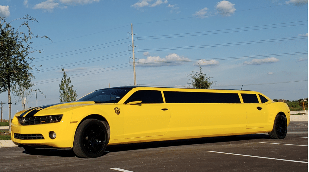 Austin Camaro Limo Rental Service, Chevy Limousine, Yellow, Party Bus, Shuttle, Charter, Nightlife, Birthday, Bachelor, Bachelorette, Anniversary, Brewery Tour, Wine Tour