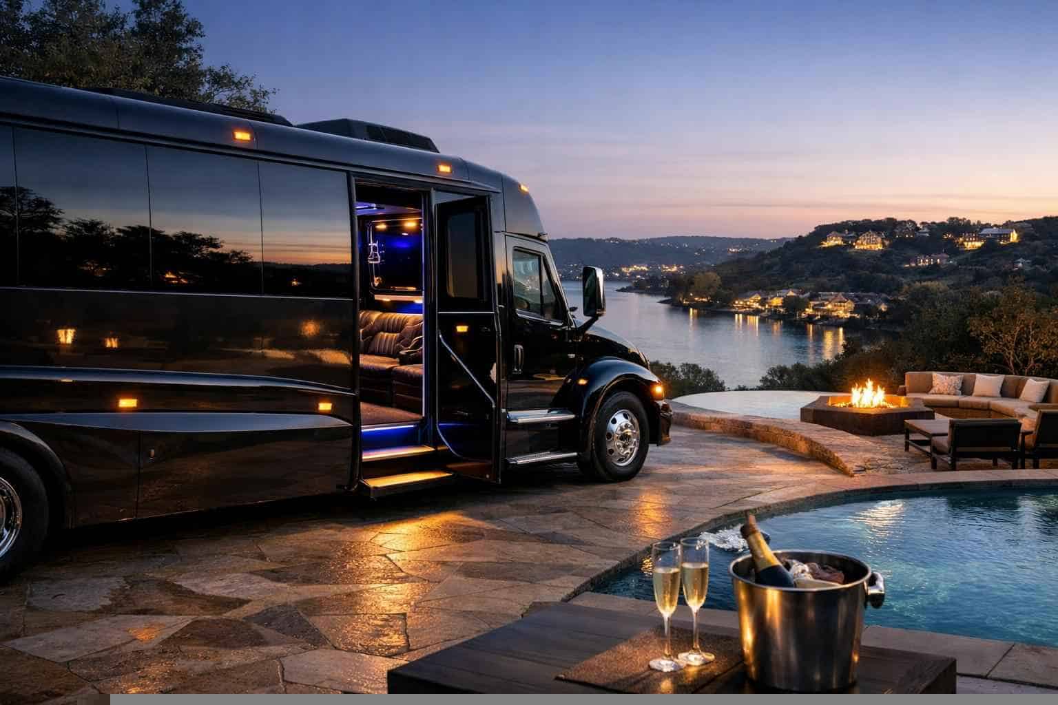 Luxury Black Party Bus Rental in West Lake Hills Texas