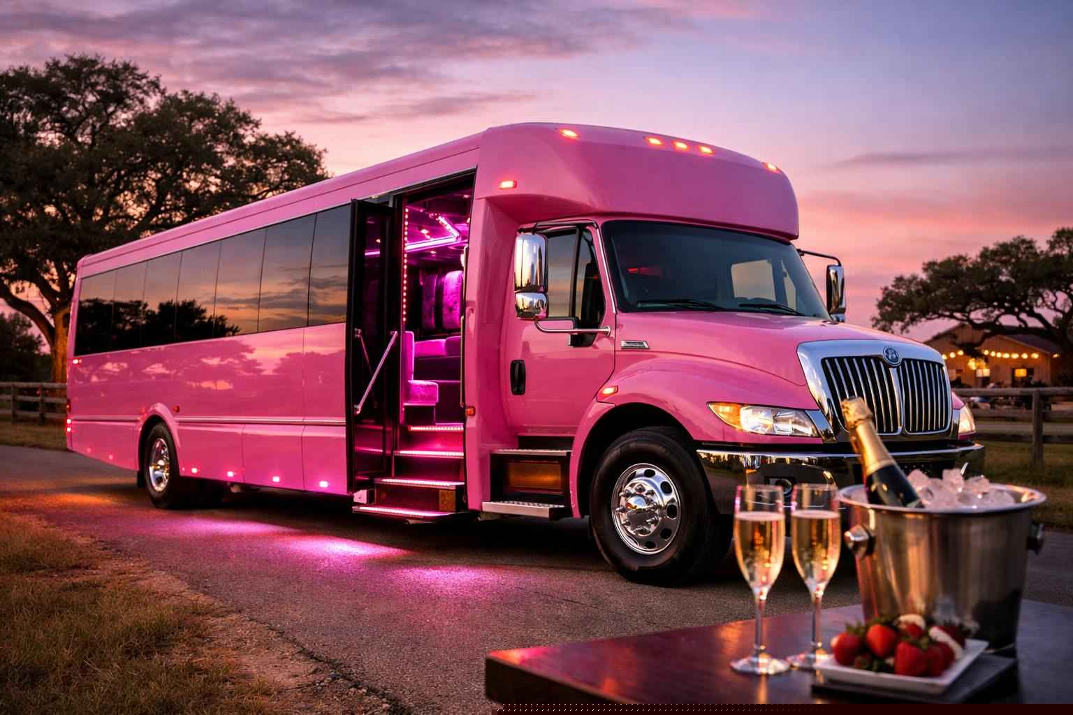 Luxury Pink Party Bus Rental in Bastrop Texas