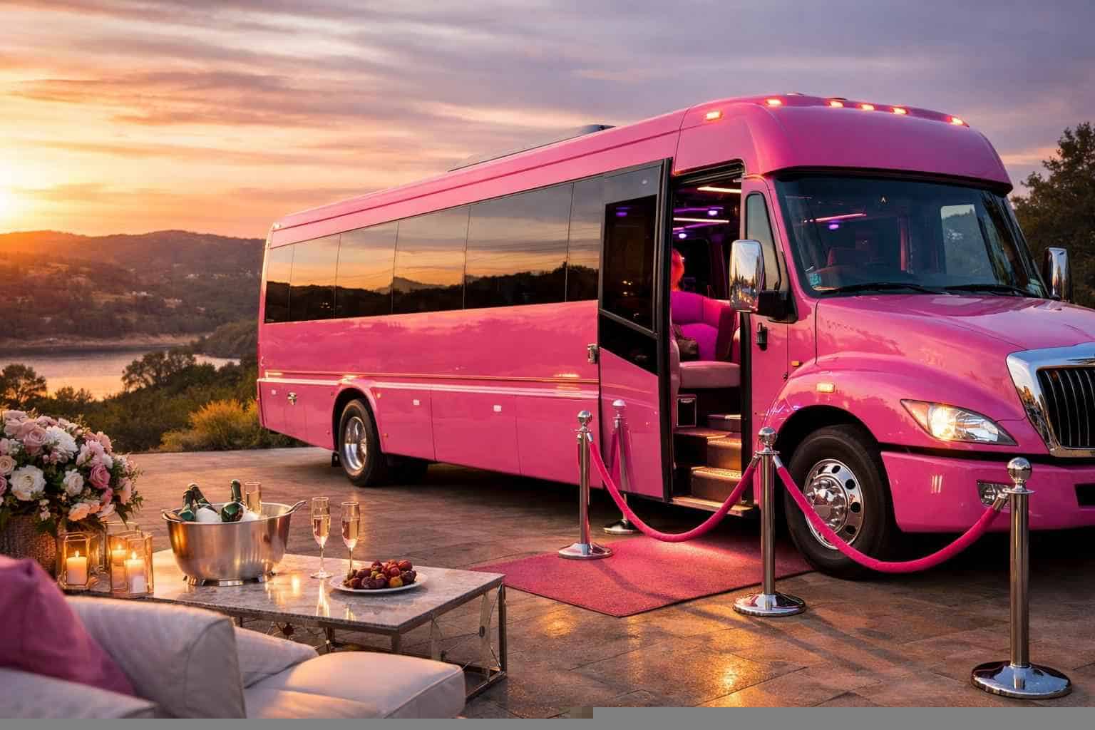 Luxury Pink Party Bus Rental in Bee Cave Texas