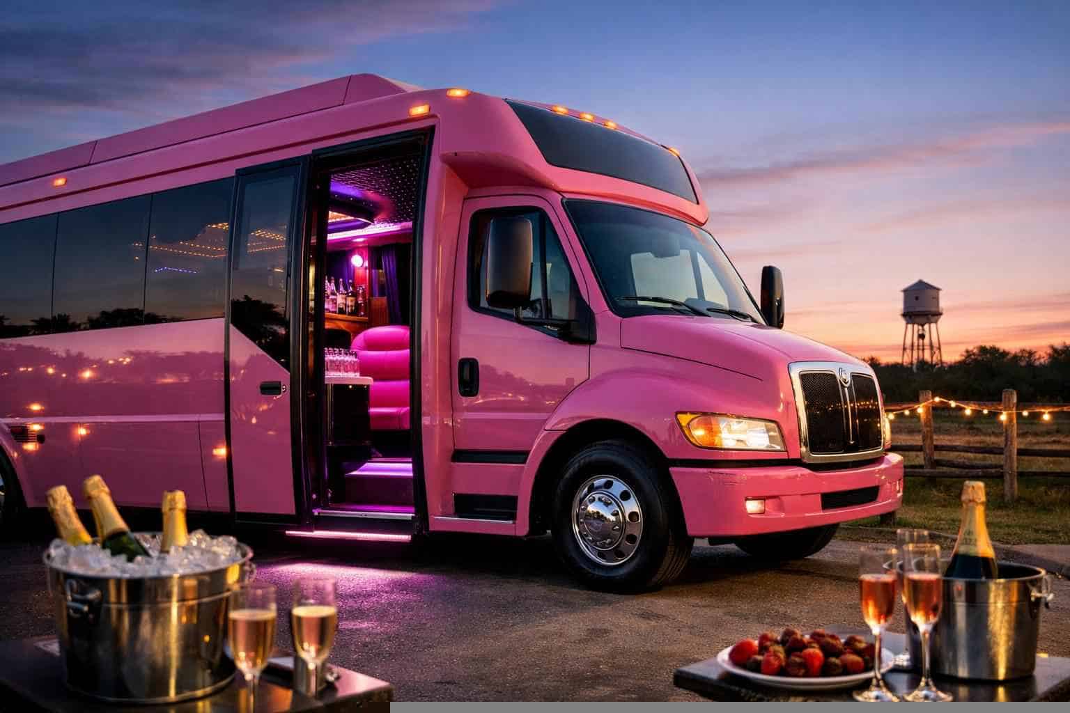 Luxury Pink Party Bus Rental in Elgin Texas
