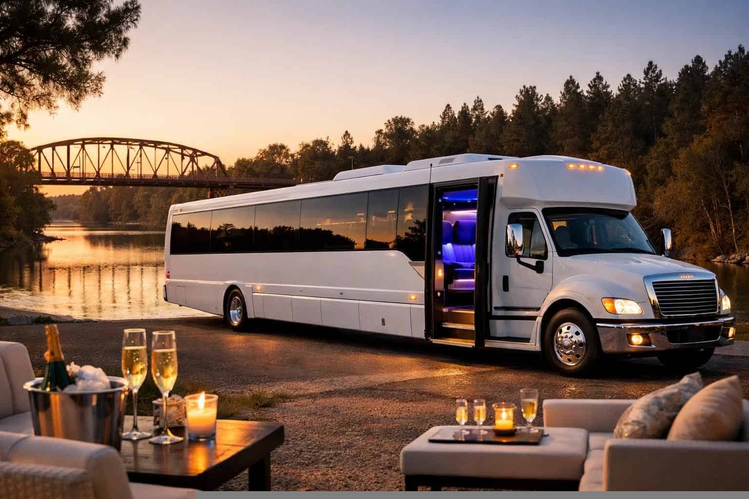 Luxury White Party Bus Rental in Bastrop Texas
