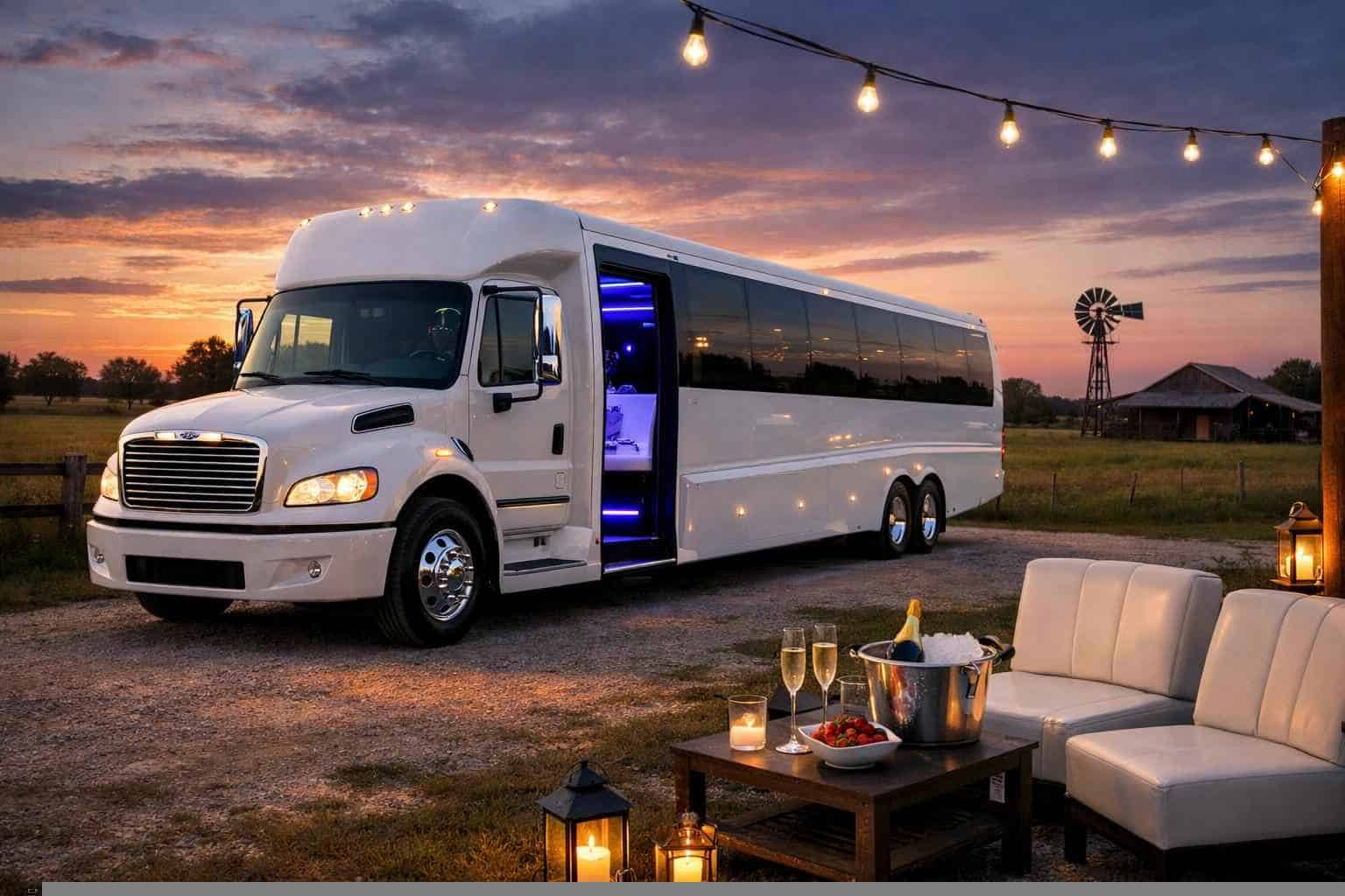 Luxury White Party Bus Rental in Elgin Texas