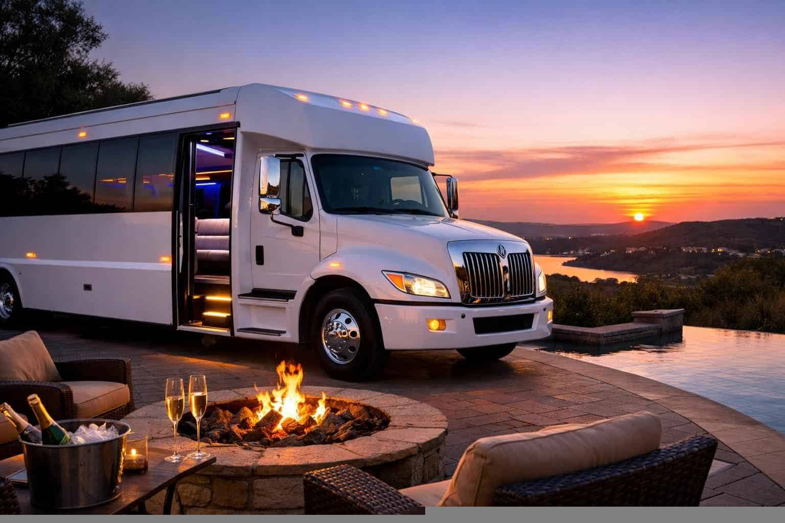 Luxury White Party Bus Rental in Sunset Valley Texas