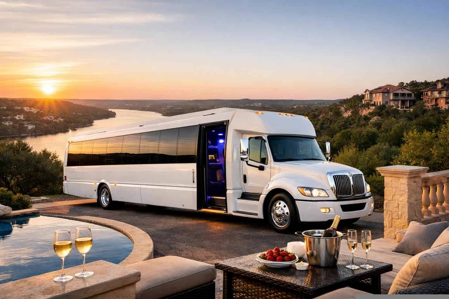 Luxury White Party Bus Rental in West Lake Hills Texas
