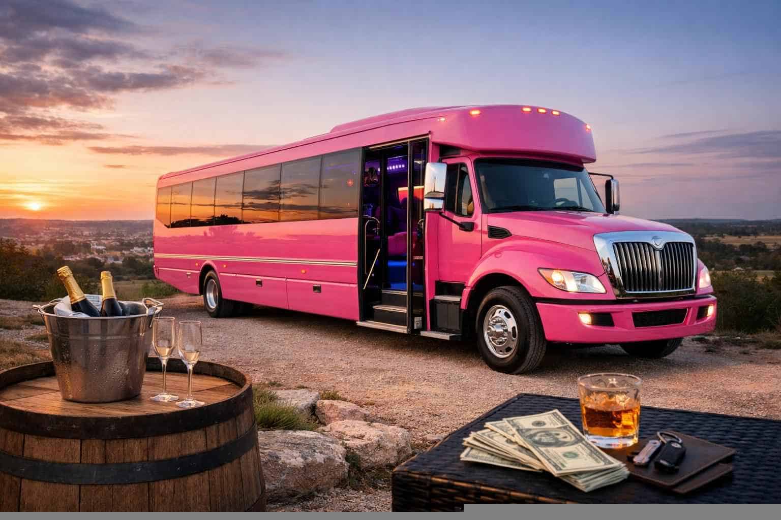 Pink Party Bus Rental Prices in Liberty Hill TX