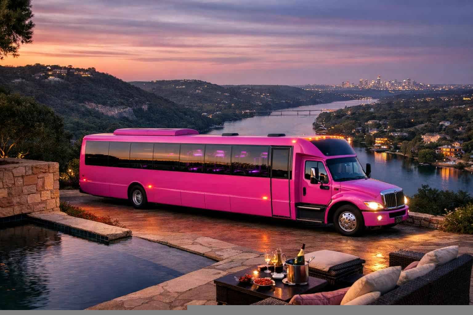 Pink Party Buses in West Lake Hills Texas