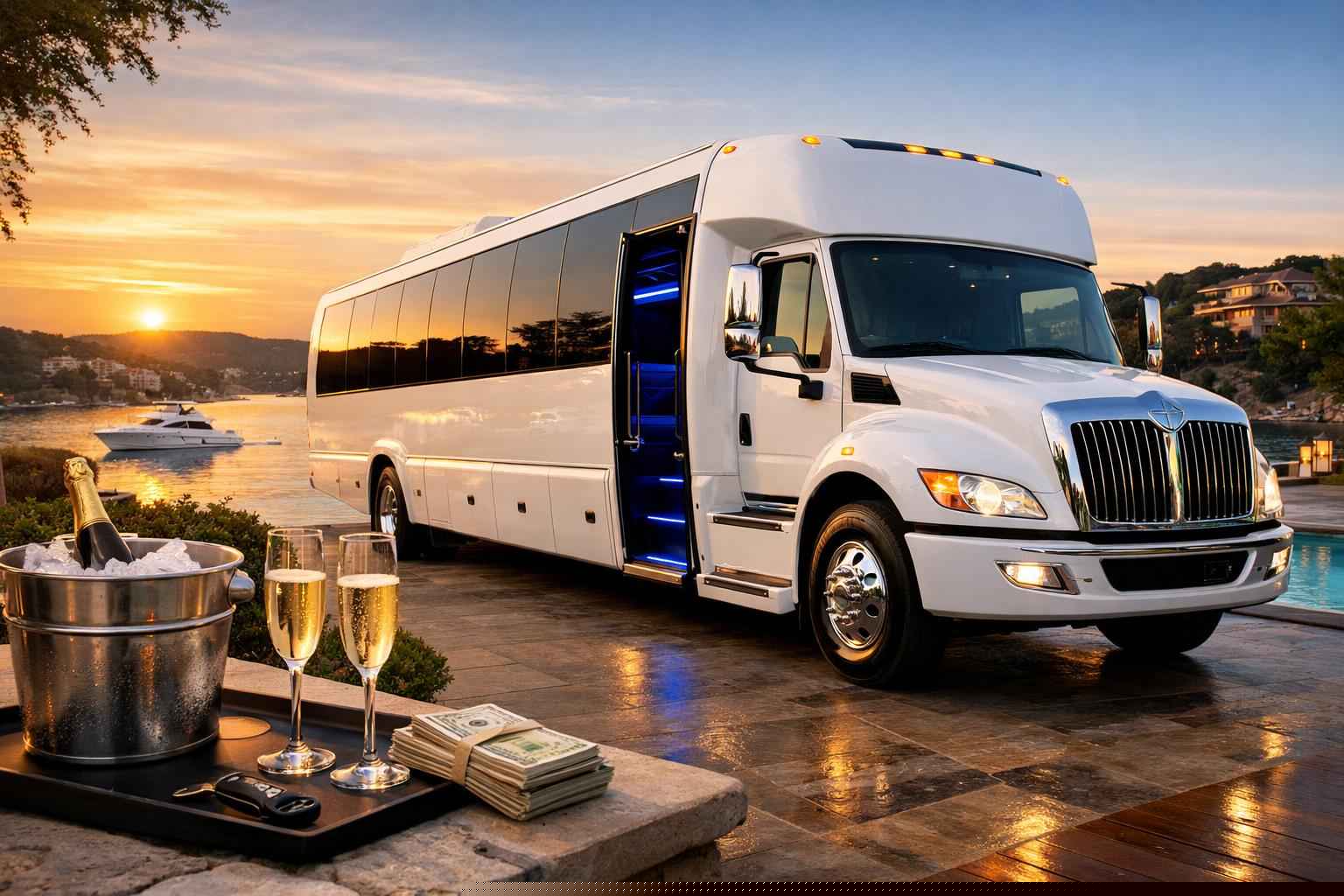 White Party Bus Rental Prices in Lakeway TX