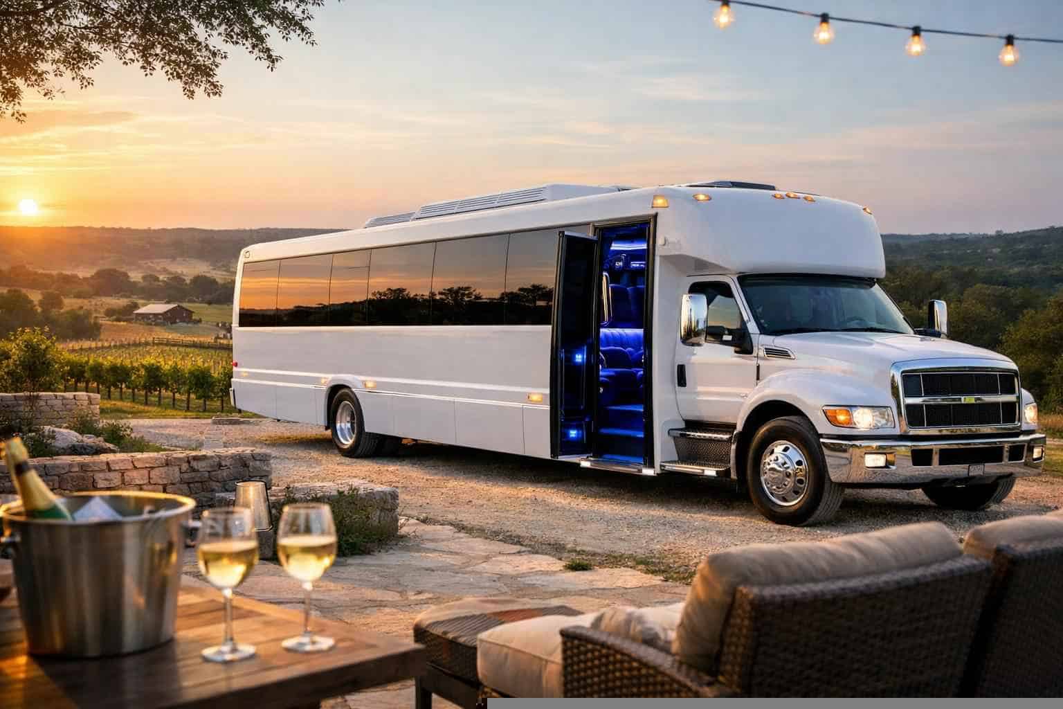 Best White Party Bus Rental in Dripping Springs Texas