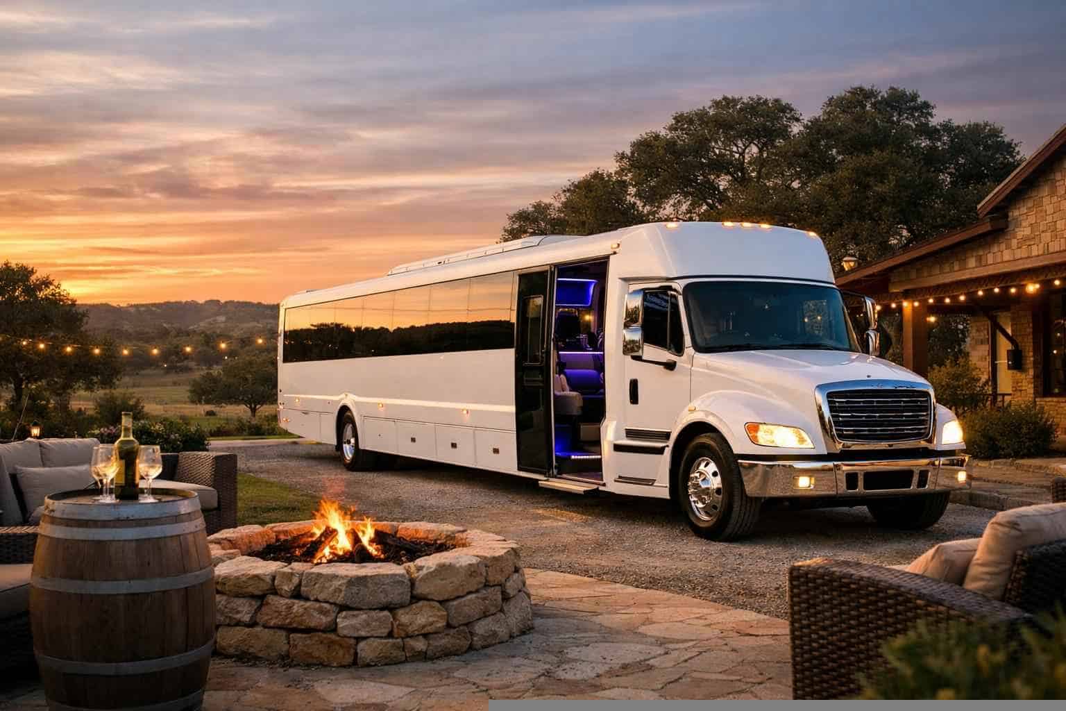 Luxury White Party Bus Rental in Dripping Springs Texas
