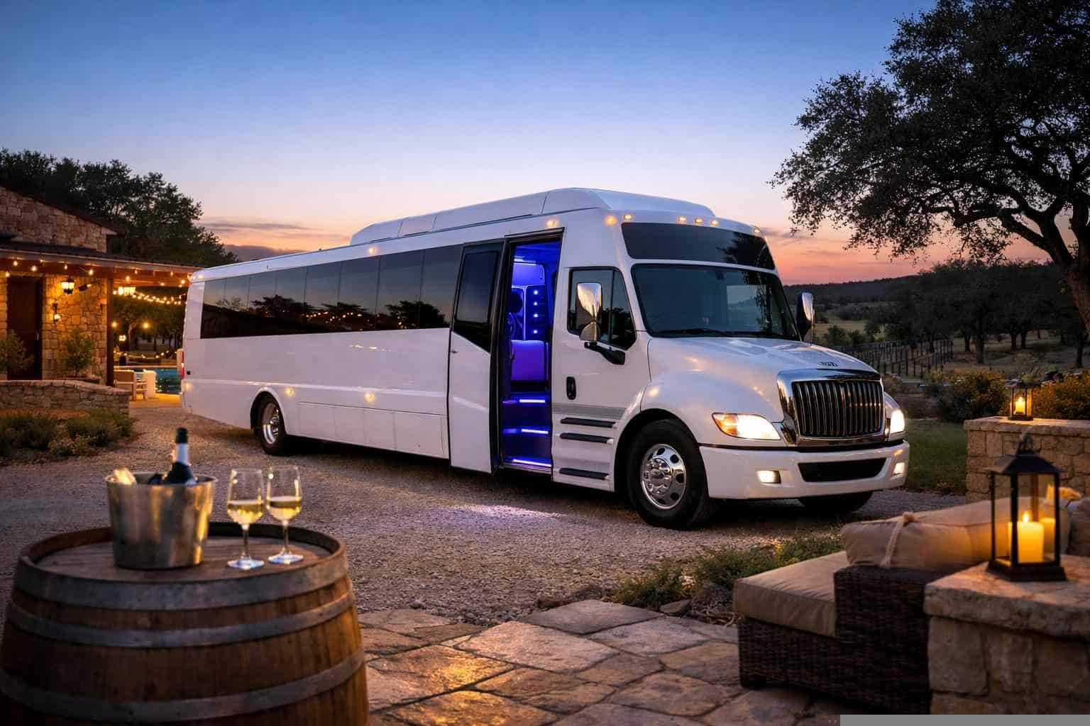 White Party Bus Rental Near Me Dripping Springs TX