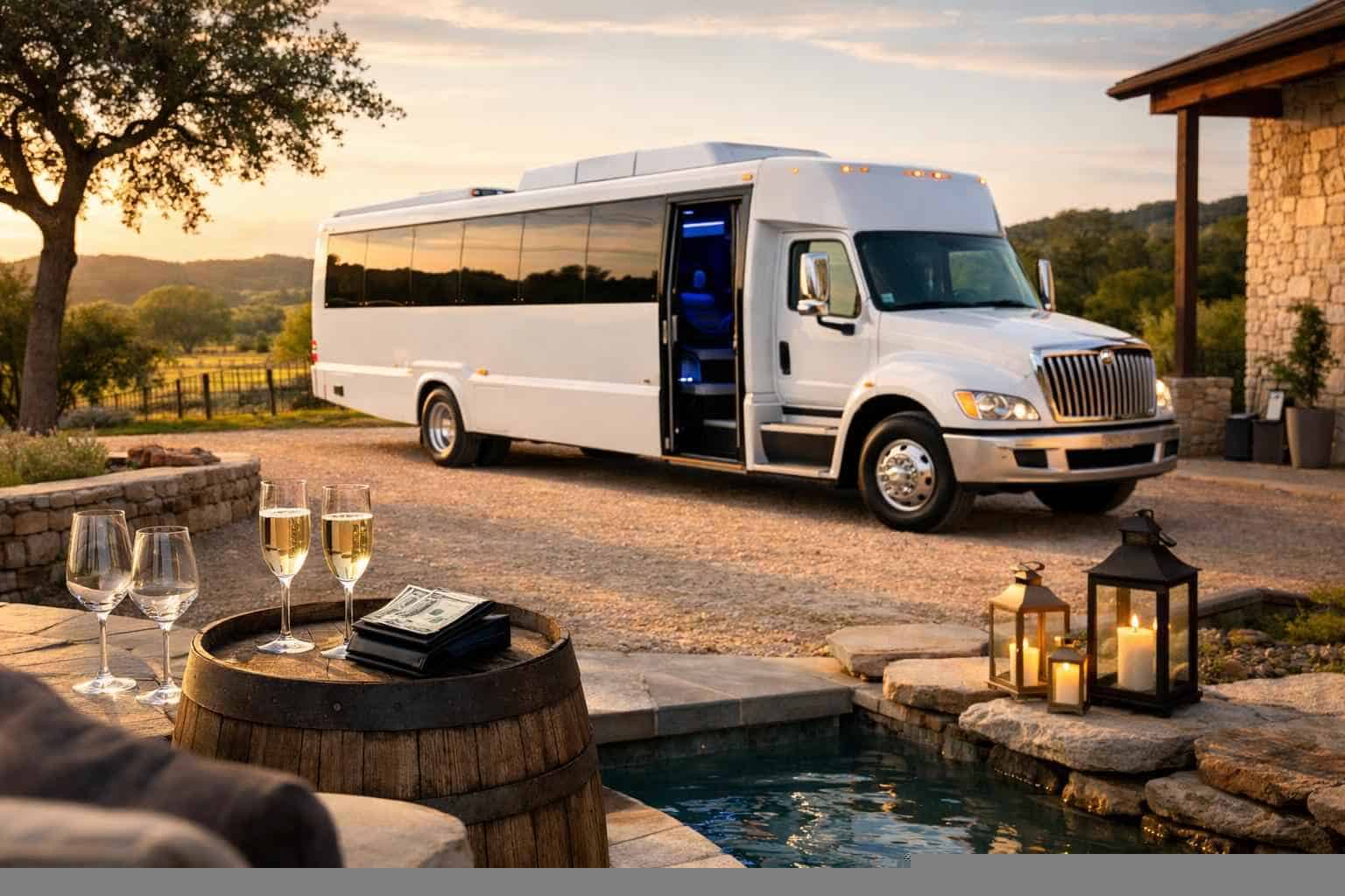 White Party Bus Rental Prices in Dripping Springs TX